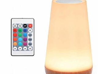 Auxmir Lámpara de Mesita de Noche, Luz Nocturna LED Recargable, Control Remoto y Táctil sin Cable, Temporizador, USB, 13 Colores de Luz, para bebé, Marrón Claro