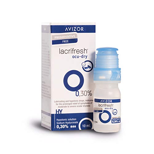 Avizor Lacrifresh Ocu-Dry 0.30%. Frasco de 10ml de gotas oculares para aliviar los síntomas de la irritación ocular.