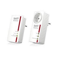AVM FRITZ!Powerline 1220E Set International - Adaptador/Extensor de Red por línea eléctrica, PLC, Compatible HomePlug AV2, IEEE P1901, 1200 Mbps, 2 Puertos LAN Gigabit, Toma de Corriente integrada