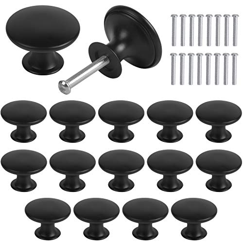 AvoDovA 16PCS Pomo para Armario Redondo, 30mm Vintage Tirador para Cajón, Pomos Tiradores de Mueble, Perillas de Gabinete Perillas de Cajón, Tirador para Cajón para Puertas Armarios de Cocina (Negro)