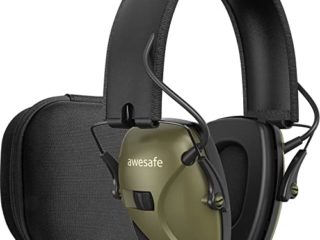 awesafe GF01+ Casco Tiro Electronico Protectores Auditivos Especialmente Diseñados para Cazadores y Tiradores,Ideal para Disparar y Cazar,+Funda de Almacenamiento(Verde)