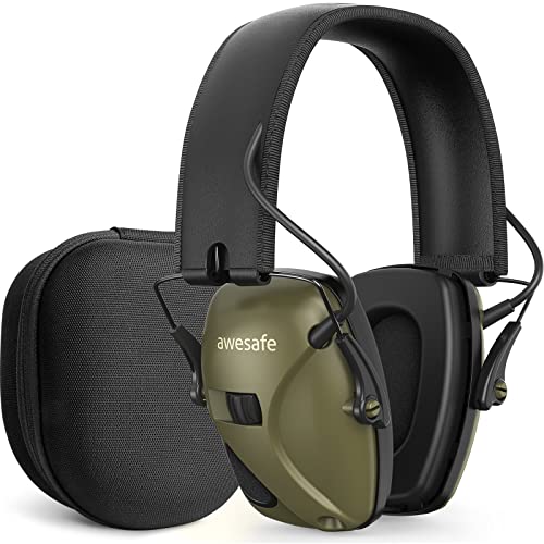 awesafe GF01+ Casco Tiro Electronico Protectores Auditivos Especialmente Diseñados para Cazadores y Tiradores,Ideal para Disparar y Cazar,+Funda de Almacenamiento(Verde)