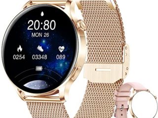 AWSENS Smartwatch Mujer, Reloj Inteligente Deportivo 1.28 Pulgadas, con Pulsómetro, Recibir y contestar Llamadas, Monitor de Sueño, Control de Musica, para Android iOS （Oro Rosa）