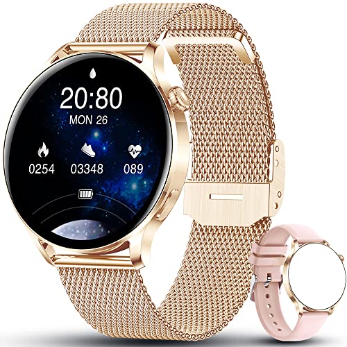 AWSENS Smartwatch Mujer, Reloj Inteligente Deportivo 1.28 Pulgadas, con Pulsómetro, Recibir y contestar Llamadas, Monitor de Sueño, Control de Musica, para Android iOS （Oro Rosa）