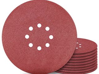 Awutzut Discos Lija 225mm | 10 Piezas Grano P100 | Discos Pulidora 225mm 8 Agujeros en rojo | Papel Lija Para Lijadora Jirafa, Lijadora de pared, Lijadora de Paredes y Techos