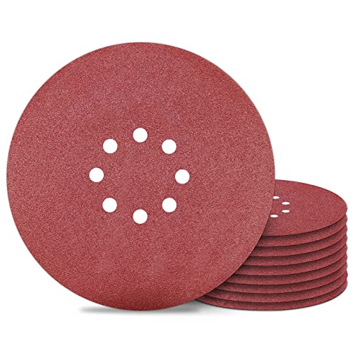 Awutzut Discos Lija 225mm | 10 Piezas Grano P100 | Discos Pulidora 225mm 8 Agujeros en rojo | Papel Lija Para Lijadora Jirafa, Lijadora de pared, Lijadora de Paredes y Techos