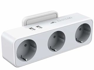 AXIULOO Ladron Enchufes Pared, 5 en 1 Mútiple USB con 3 Enchufe Schuko y 2 Puertos USB, Móviles Enchufes Triple Compatible con Oficina/Cocina/Hogar