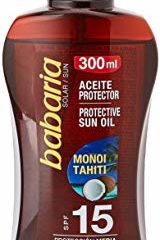 Babaria - Aceite Protector Solar Monoi Tahiti SPF15 UVA-UVB e Infrarrojos, Acelerador del Bronceado, Hidratante, Contiene Aceite de Coco y de Zanahoria, Resistente al Agua, Vegano, Unisex - 300 ml