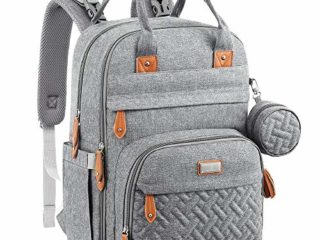 BabbleRoo Mochilas de Pañales para Bebé, Gran Capacidad Mochila de Cambio Bolsa para Pañales con Cambiador y Porta Chupones para Mamá y Papá (gris)