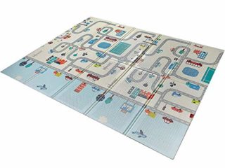 Babify Alfombra de Juegos para bebés espesor 1 cm, plegable, antideslizante, extragrande, reversible, impermeable, portátil, de doble cara, para niños pequeños y bebés (180x200x1.0cm), Multicolor