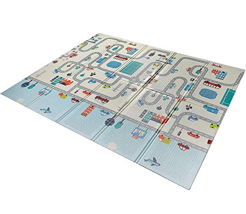 Babify Alfombra de Juegos para bebés espesor 1 cm, plegable, antideslizante, extragrande, reversible, impermeable, portátil, de doble cara, para niños pequeños y bebés (180x200x1.0cm), Multicolor