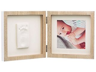 Baby Art Square Frame Set de Marco de foto y Huella de bebé en Arcilla, Recuerdo de las huellas de mano y pie, Madera natural