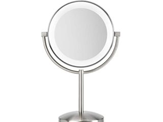 BaByliss 9437E - Espejo de maquillaje de doble cara, aumentos x1 y x8, espejo con iluminación LED envolvente, funciona conectado a la red eléctrica, color cromado