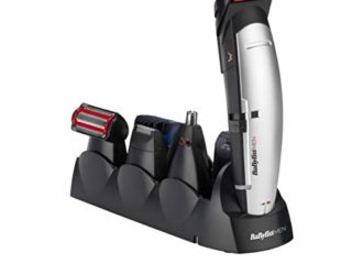 BaByliss E837E Cortapelos para cara, cabello y cuerpo, con cuchillas profesionales W-tech y 10 accesorios, color negro y gris