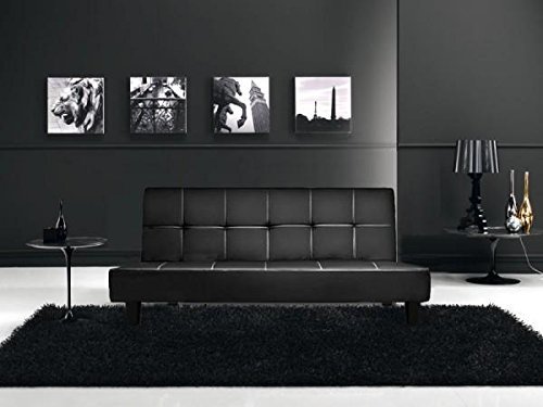 Bagno Italia Sofá Cama Reclinable 180x97x36 en Cuero Artificial Negro, 3 Puestos con Sistema antivuelco