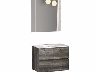 Baikal Baño Onyx 50cm, 2 cajones, suspendido en Pared, con Lavabo cerámico. Acabado Vintage. Mueble Montado, Melamina 16, 50