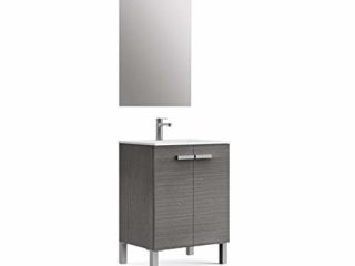 Baikal Neo 280034069 Mueble de Baño con Lavabo y Espejo con Patas, Dos Puertas, Color Gris Madera, Melamina 16, En Kit, Facil Montado, 60 x 82x 46 cm, 16mm, Ceniza, 60