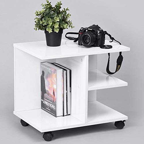 BAKAJI Mesita de café para salón, multifunción, Mesa para TV, revistas, mesilla de Noche con Ruedas, de Madera melamínica (Blanco)