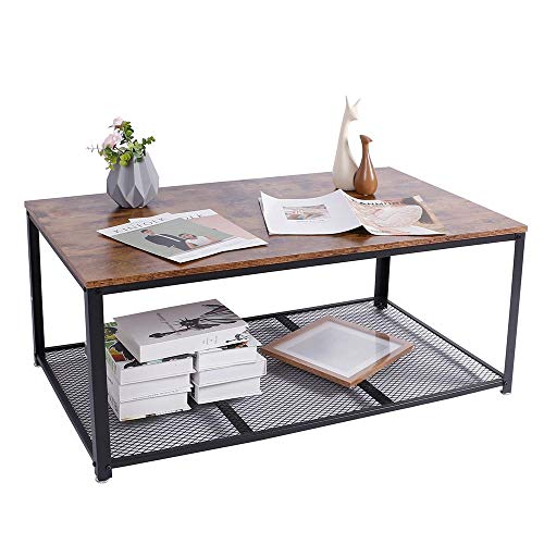 Bakaji Mesita de sofá, Mesa de café de salón, Rectangular, diseño Moderno, Industrial, Estructura de Metal con Estante Inferior Plano de Apoyo de Madera MDF Oscura, Dimensiones 106 x 60 x 45 cm