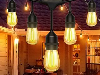 Balippe Guirnaldas Luces Exteriore,50FT/15M S14 Luz LED Luminosas de Exterior 15 + 2 Bombilla de Repuesto,IP65 resistente al agua, Cadena de luces para jardín, terraza, fiesta, boda - blanco cálido