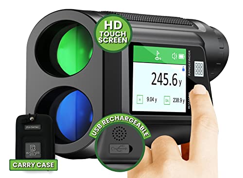 BAMAES - Telémetro de golf profesional – Modo distancia ajustada y modo legal para torneos. Alcance 600m, bloqueo de bandera, pantalla táctil, 6X, Altavoz, batería y cargador USB - Negro