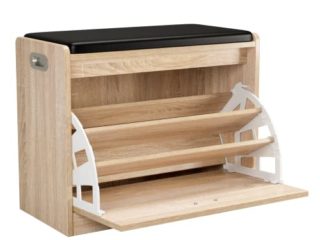 Banco Zapatero, Organizador Zapatos para Entrada, Zapatero con Asiento, Madera, con 3 Estantes, para Pasillo, Dormitorio, Roble, 60x29.5x50.5cm