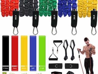 Bandas Elasticas Musculacion Hombres, Extensores de Pecho Gomas Elasticas para Fitness con Manijas,Ancla de Puerta,Correas de Tobillo, (17pcs) Bandas de Resistencia con Mangas Protectoras de Nailon