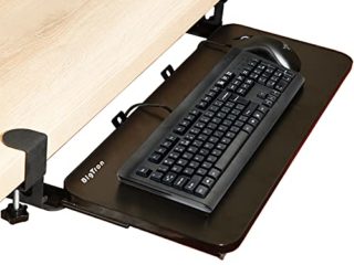 Bandeja para teclado con abrazadera, ergonómica, deslizante, para teclado y ratón para debajo del escritorio, cajón retráctil, fácil de montar sin necesidad de herramientas o tornillos (negro)