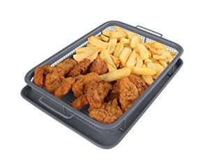 Bandeja rectangular para horno crujiente, cesta antiadherente para freír aire con bandeja, cesta de acero al carbono para cocinar uniformemente, no necesita torneado, alimentos sin aceite
