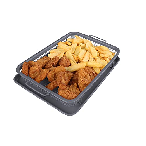 Bandeja rectangular para horno crujiente, cesta antiadherente para freír aire con bandeja, cesta de acero al carbono para cocinar uniformemente, no necesita torneado, alimentos sin aceite