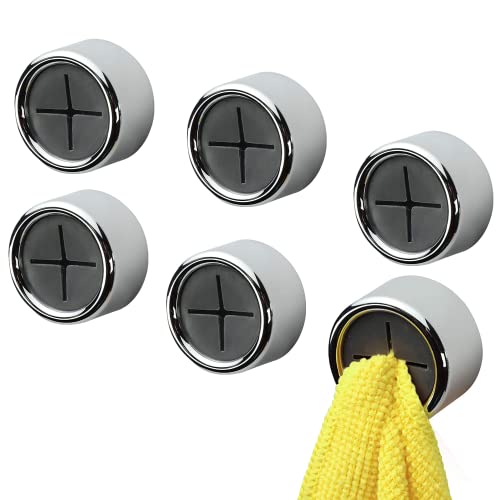 BangShou Gancho de Pared de 6 Piezas Ganchos para Toallas Colgadores para Toallas Creativo Pomo de Cajón, Anticolisión Toalleros de Ganchos Adhesivos para Cocina Baño (Plata)