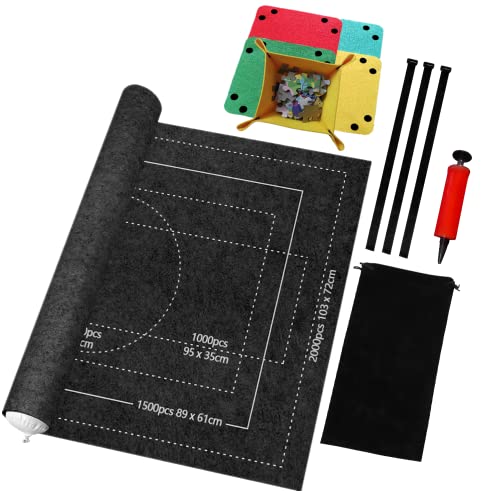 BangShou Tapete para Puzzle Roll Fieltro Puzzles Tapete Puzzle Mat Felt Mat para 1000/1500/2000 Piezas Puzzles (Negro)