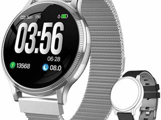 BANLVS Reloj Inteligente, Smartwatch IP67 1.22 Pulgadas Pulsómetro, Monitor de Sueño, Presión Arterial,Pulsera Actividad Inteligente para Android iOS Hombre y Mujer (Plata)