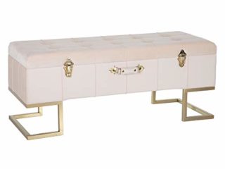 Banqueta baúl capitoné de Terciopelo y Metal Beige de 105x40x42 cm - LOLAhome