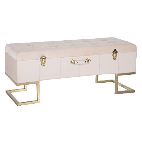 Banqueta baúl capitoné de Terciopelo y Metal Beige de 105x40x42 cm - LOLAhome