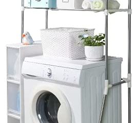 BAOYOUNI Estanteria sobre Lavadora Estante para Inodoro WC 2 Niveles Organizador de Baño Multifunción Metal Almacenamiento Rack Ahorra Espacio, Ajustables（62-101） x 48 x 173 cm, Blanco