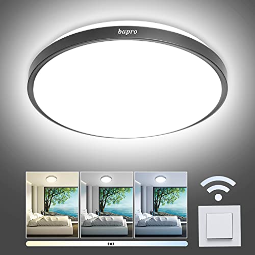 bapro Plafones De Techo Regulable, 18W Plafones Para Techo, IP54 Impermeable Lamparas De Cocina, Blanco Frio/Blanco Cálido/Blanco Natural 3000K-6500K Regulable Plafon LED, Para Baño/Salón/Oficina