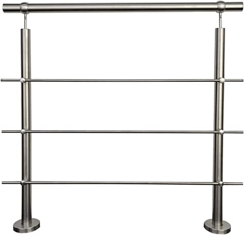 Barandilla de acero inoxidable, pasamanos para escaleras, balcones, hasta 6 m, barras transversales V2A, para escaleras, balcón, montaje lateral (colocada, 0 barras transversales, 3000 mm)