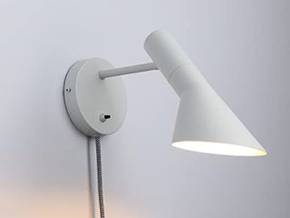 BarcelonaLED Aplique de Pared con Cable Enchufe e Interruptor Lámpara de Lectura Diseño Elegante Moderno Nórdico Orientable Blanco para Dormitorio Casquillo E27