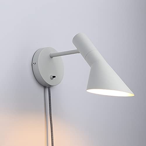 BarcelonaLED Aplique de Pared con Cable Enchufe e Interruptor Lámpara de Lectura Diseño Elegante Moderno Nórdico Orientable Blanco para Dormitorio Casquillo E27