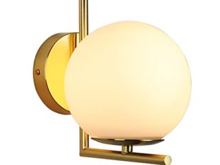BarcelonaLED Aplique de Pared Elegante Moderno con Bola de Cristal Opal Soporte Dorado y Casquillo E27 para Dormitorio Salón Pasillo