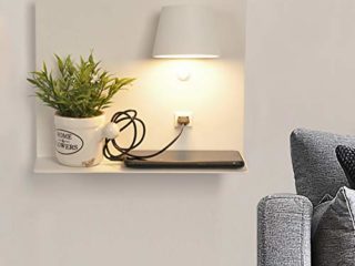BarcelonaLED Lámpara Aplique de pared LED aluminio blanco con base de carga USB, foco orientable de 6W blanco calido 2700K e interruptor para Dormitorio Cama Cabecero Lectura Salón