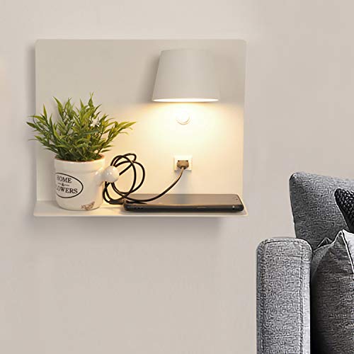 BarcelonaLED Lámpara Aplique de pared LED aluminio blanco con base de carga USB, foco orientable de 6W blanco calido 2700K e interruptor para Dormitorio Cama Cabecero Lectura Salón