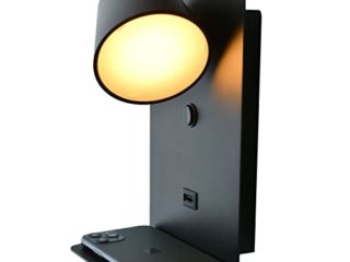 BarcelonaLED Lámpara Aplique de pared LED Aluminio negro con base de carga USB, foco orientable de 6W blanco cálido 2700K e interruptor para dormitorio cabecero lectura salón