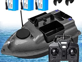 Barco Cebador Carpfishing, Barco de Cebo de Pesca con 500 M de Control Remoto y Sistema de Posicionamiento GPS, 3 Almacén, Motor Doble, Fibra de Carbon