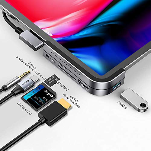 Baseus USB C Hub para iPad Pro 2021, Adaptador 6 en 1 Tipo C a HDMI 4K, Fuente de Alimentación de 100W, Puertos USB 3.0, Lector de Tarjetas SD/TF, Conector de 3,5mm Compatible con MacBook Pro