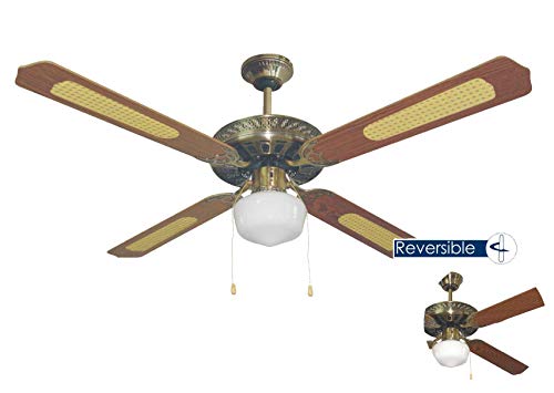 Bastilipo Cartagena Ventilador de Techo con Luz E27, 60 W, Cuero, 132 x 47 cm