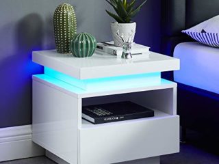 BAÏTA Cosmos Mesita de Noche LED, Lacado, Blanco, 40 cm