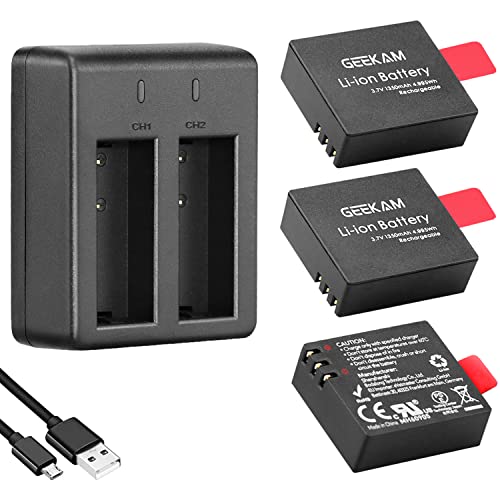 Bateria Camara Deportiva, Batería Recargable de 1350mAh (3 uds.), con Cargador USB de Doble Orificio, Compatible con AKASO/CAMPARK/Crosstour/APEMAN/Victure/sj4000, etc