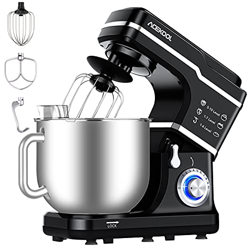 Batidora Amasadora Repostería Profesional 7L Acekool MC1 con 10 Velocidades 1400W Robot Cocina Orbital Multifuncional con Amasador Batidor Varillas Clase de Eficiencia Energética A+++